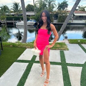 Side slit dress hot pink - showpo